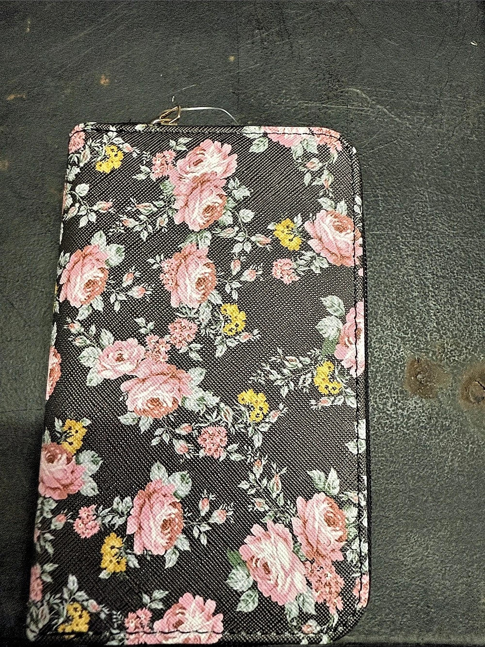 Floral Zip Wallet in Black & Pink